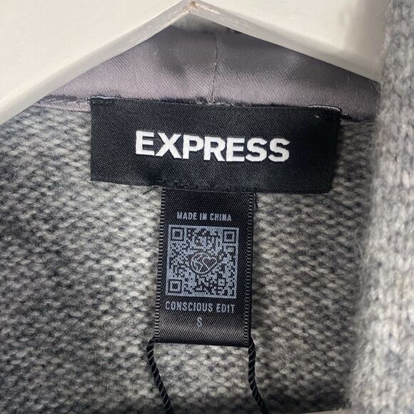 Express Satin Tie Oversized Hoodie Sweater Heather Grey Size Small 98 - Picture 8 of 9